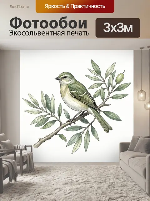 Фотообои Птица на ветке с оливковыми листьями