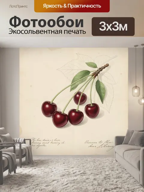 Фотообои Ветвь с вишней и листьями