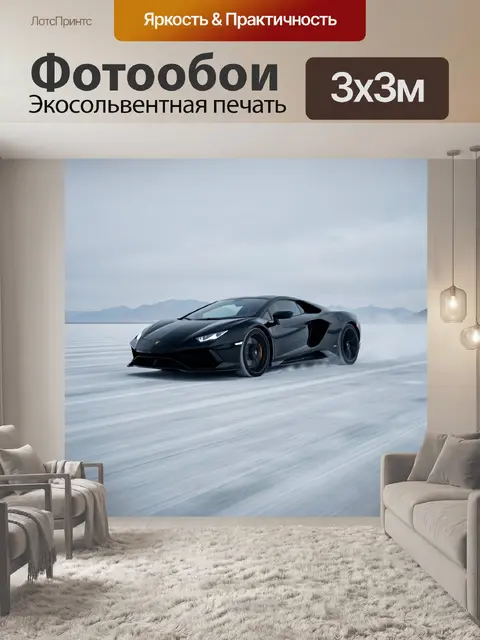 Фотообои Черный суперкар на солончаке