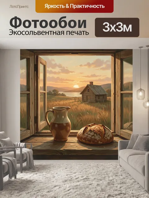 Фотообои Деревенский дом у озера на закате