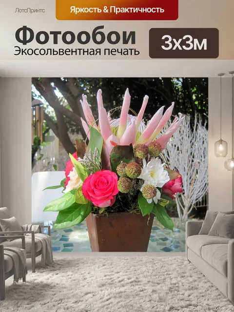 Фотообои протея и цветы в горшке