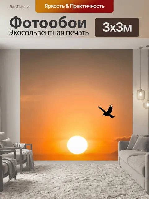 Фотообои осень закаты, силуэт птиц, летящих на фоне яркого заката, создают ощущение свободы