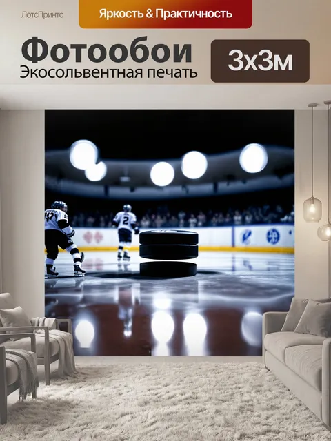 Фотообои главным объектом является хоккейная шайба
