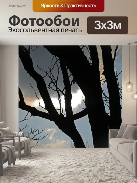 Фотообои Дерево силуэт с грозовым небом