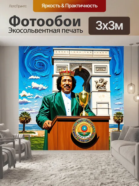 Фотообои муаммар аль-каддафи на трибуне с триумфальной аркой на фоне