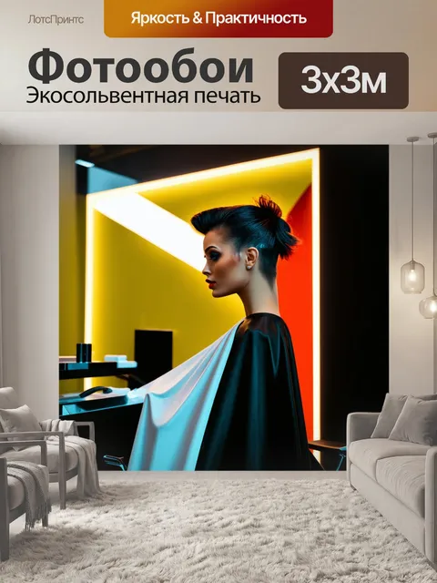 Фотообои стильная парикмахерская в технике конструктивизма, точные линии, формальные формы и смелые цвета