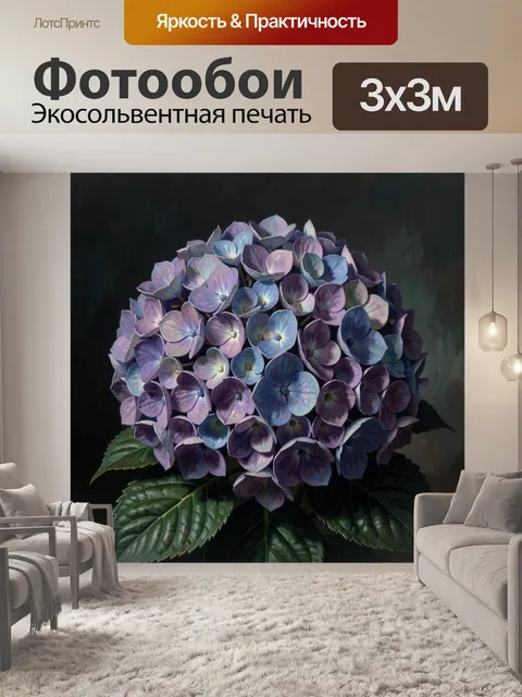 Фотообои Лиловая гортензия на темном фоне