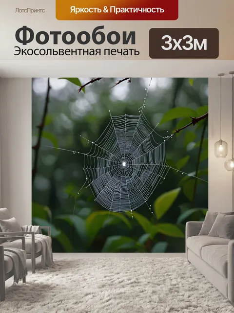 Фотообои туман в стиле японская тушь, нарисуйте паутину, сверкающую в тумане, символизируя красоту и мимолетность
