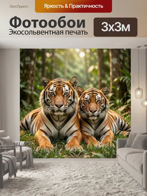 Фотообои Два тигра в джунглях