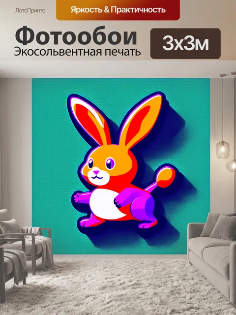 Фотообои динамичный и игривый логотип, где кролик изображен в стиле 3d-графики, диффузный свет создает мягкие тени