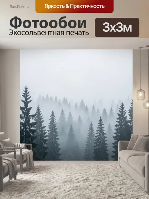 Фотообои Туманный хвойный лес