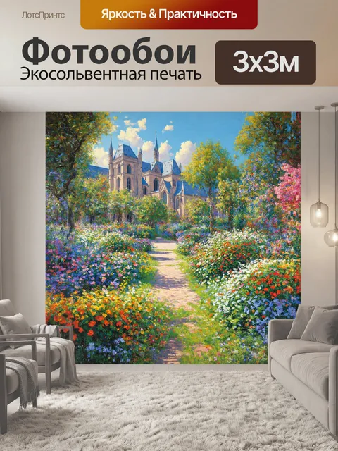 Фотообои на фоне величественных готических строений раскинулись сады