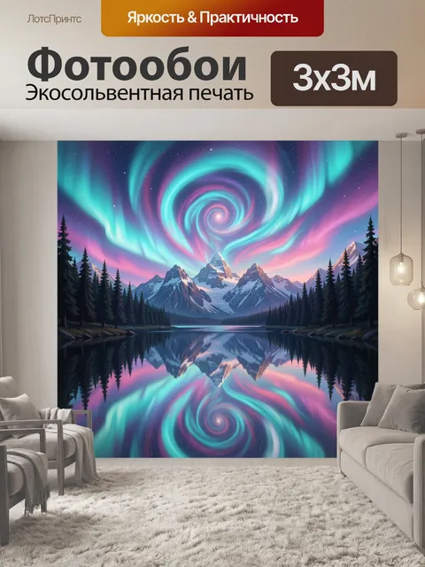 Фотообои Северное сияние над горами