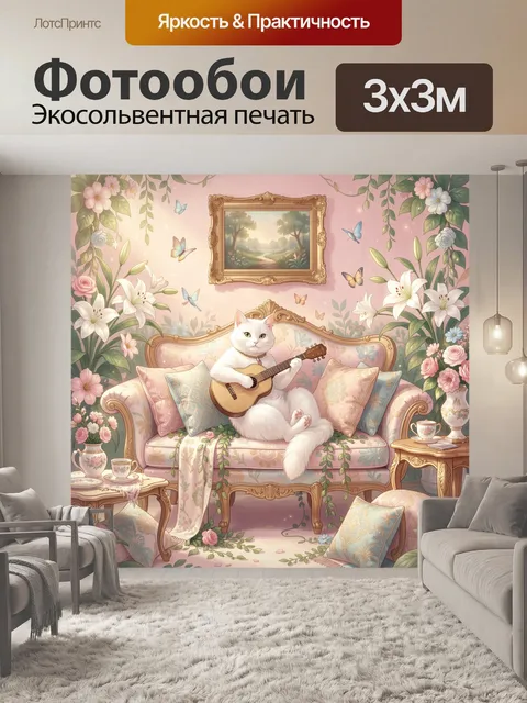 Фотообои Белая кошка с гитарой