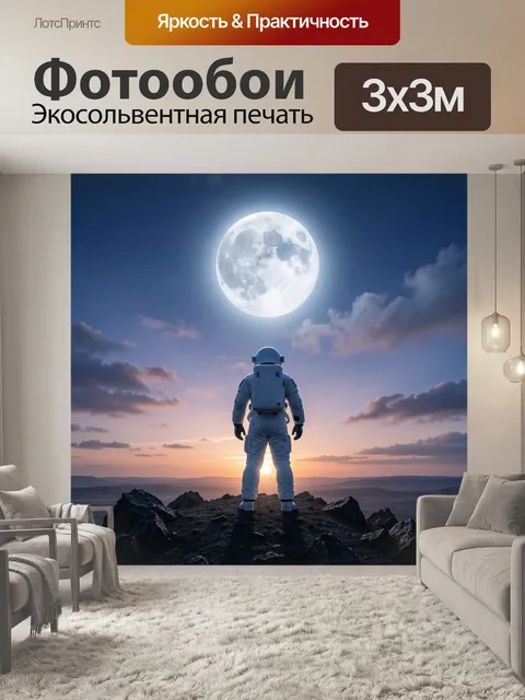 Фотообои Космонавт под огромной луной