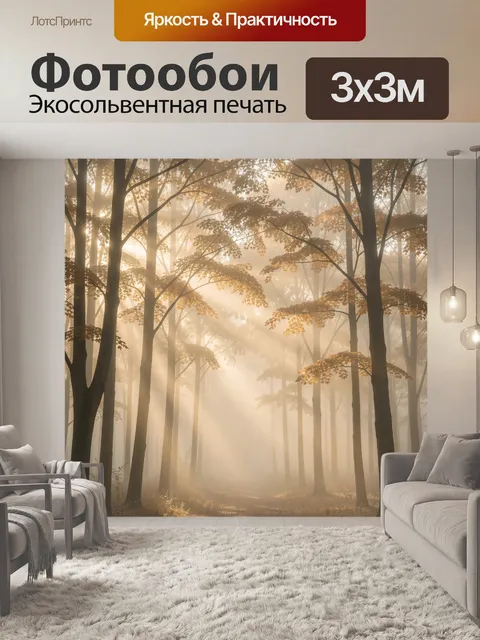 Фотообои Осенний лес в утреннем тумане