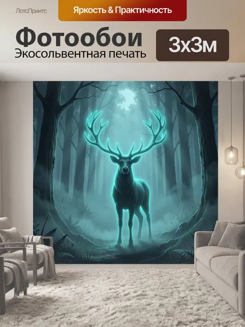 Фотообои Светящийся олень в тумане
