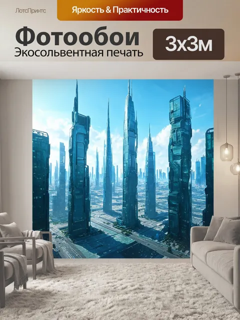 Фотообои город будущего с высокими небоскрёбами