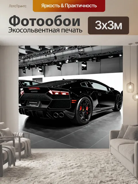 Фотообои машина в стиле черно-белый с изображением автомобильного шоу с ламборгини