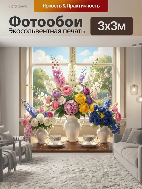 Фотообои Цветочные букеты у окна