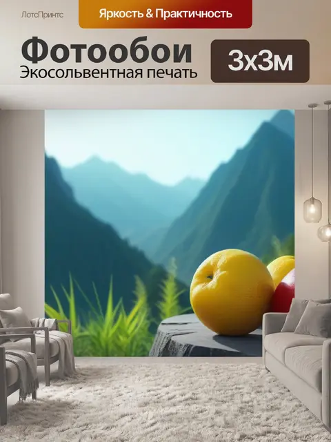 Фотообои фрукты на фоне горного пейзажа