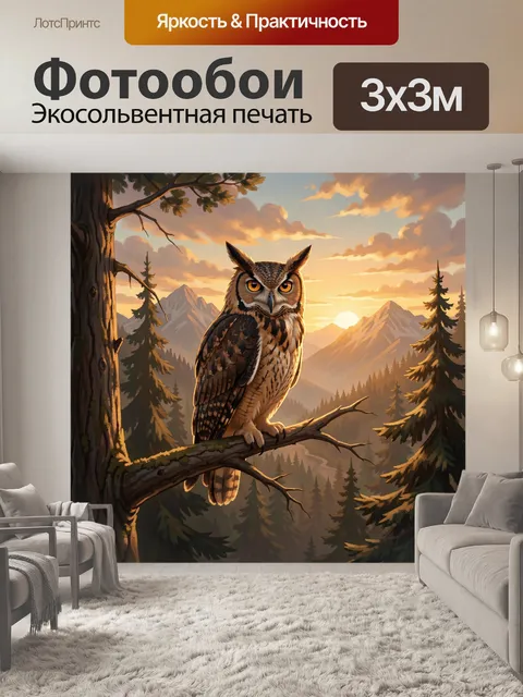 Фотообои Сова на ветке в горах