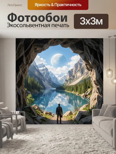 Фотообои Фантастическая долина с озером и луной