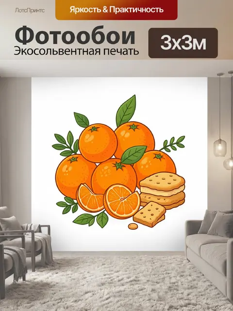 Фотообои Апельсины, лимонные дольки и печенье