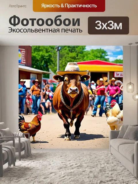Фотообои техасский стиль: представьте себе смешного быка в шляпе