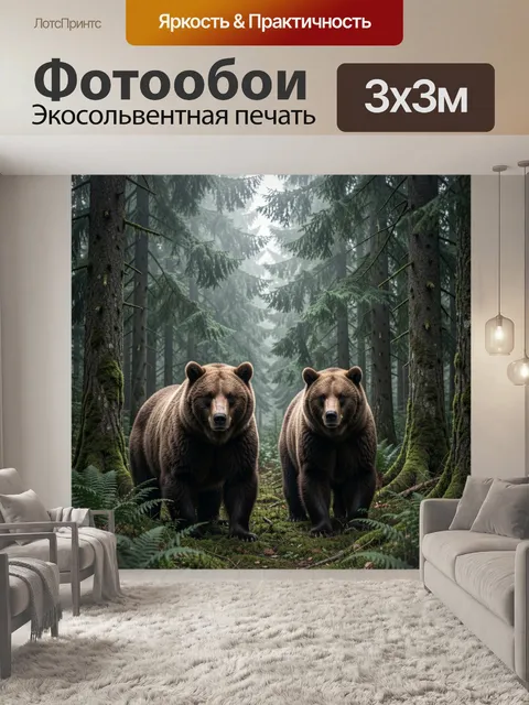 Фотообои Два бурых медведя в лесу