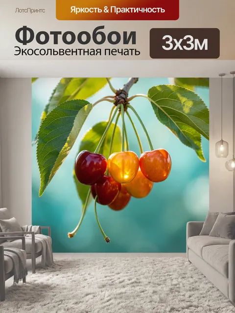 Фотообои Спелая черешня на ветке