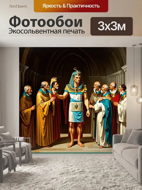 Фотообои фреска, отображающая фараона во время коронации в окружении жрецов