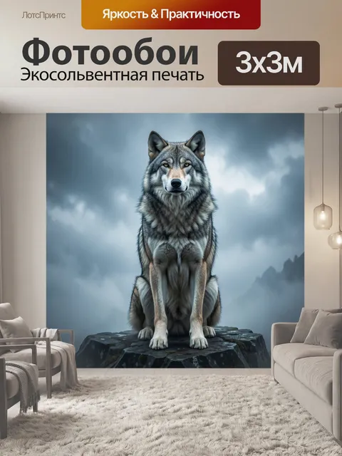Фотообои Волк на скалистом уступе