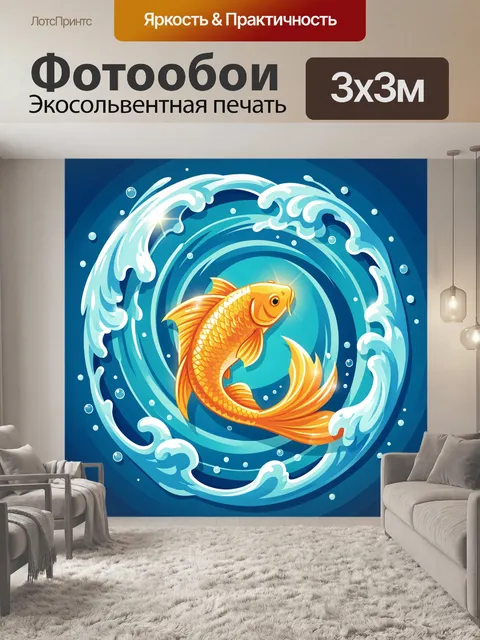 Фотообои Золотая рыба в морской волне