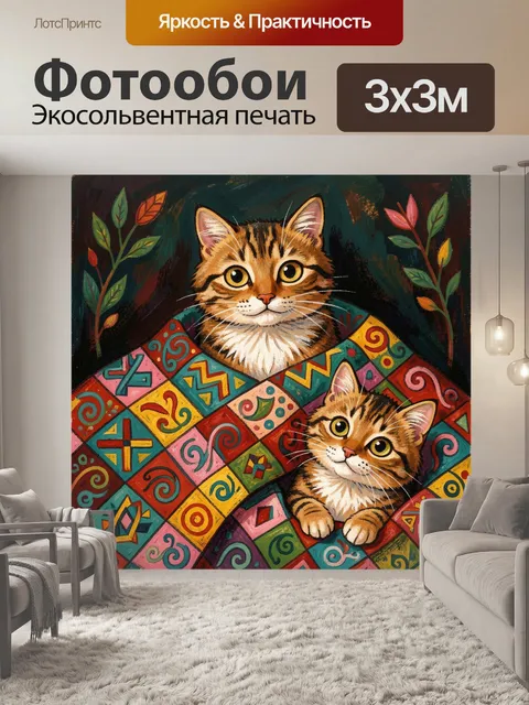 Фотообои Два полосатых кота в орнаменте