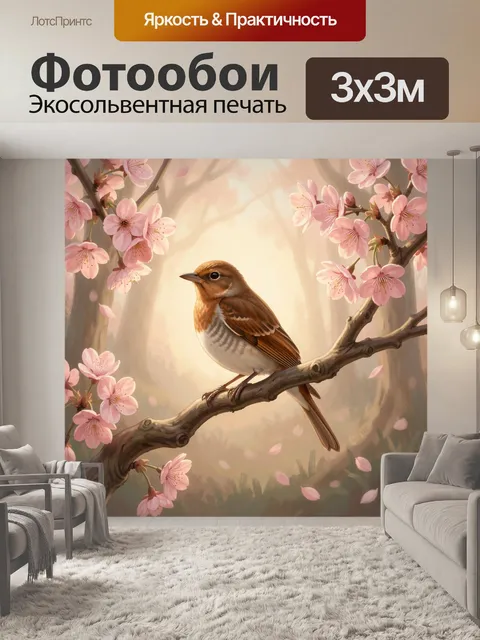 Фотообои Птица на цветущей ветке