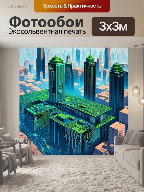Фотообои фантастическая иллюстрация города будущего