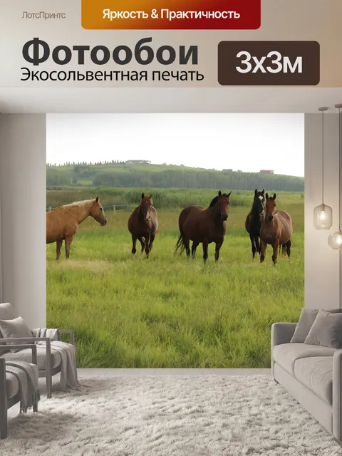 Фотообои Стадо лошадей Ферма Луг