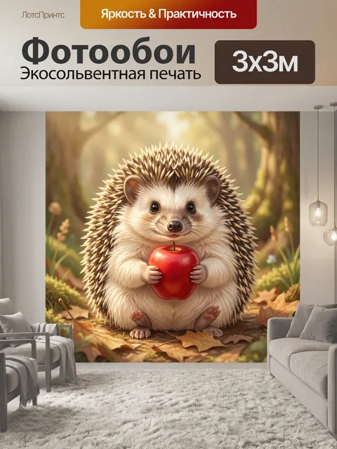 Фотообои Ёжик с красным яблоком