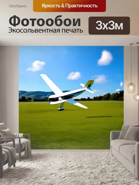 Фотообои вдохновляющий момент, когда планер плавно заходит на посадку, касаясь травяного поля