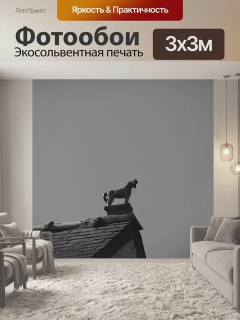Фотообои Статуя на крышах домов