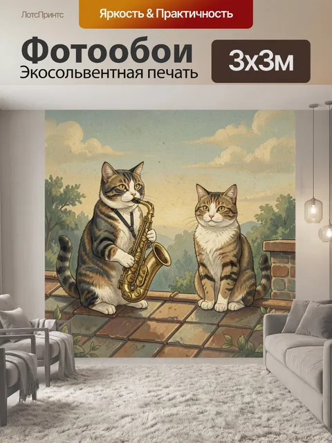Фотообои Два кота с саксофоном