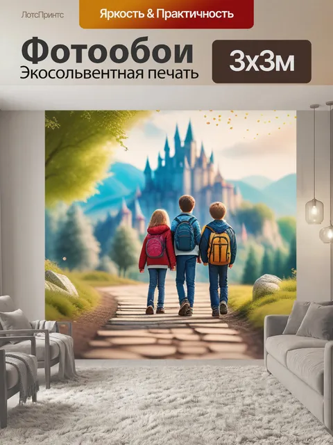 Фотообои пейзаж с детьми карандашом