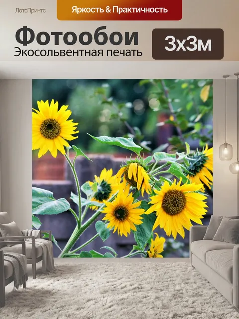 Фотообои ярко-желтые подсолнухи