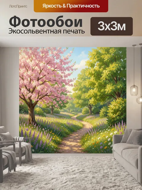 Фотообои Весенний парк с цветущими деревьями
