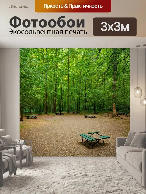 Фотообои лес с местами для пикника, которые ждут гостей