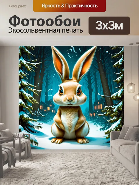 Фотообои в таинственном лесу, злой кролик наблюдает за суетой