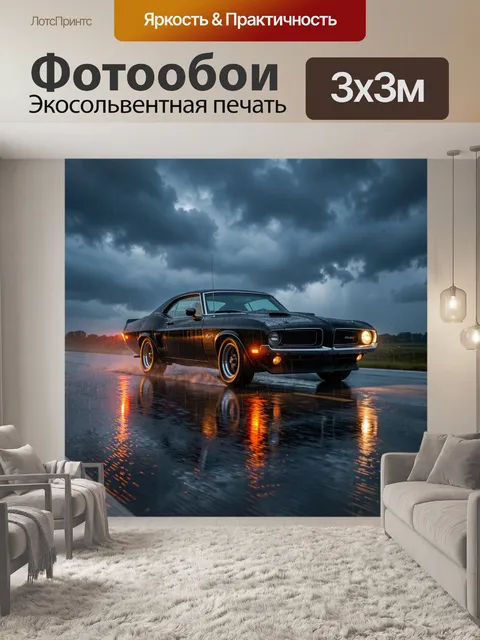 Фотообои Черный маслкар под дождем