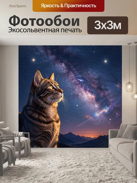 Фотообои Кот под звездным небом