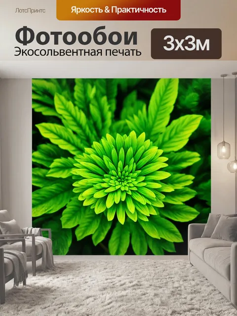 Фотообои зеленые в стиле плоский с оригинальными иллюстрациями редких растений и цветов